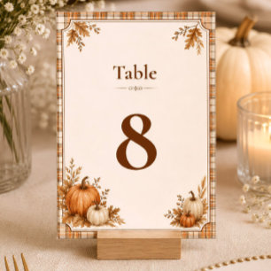 Editable Autumn Pumpkin Plaid Rustic Fall Table Number