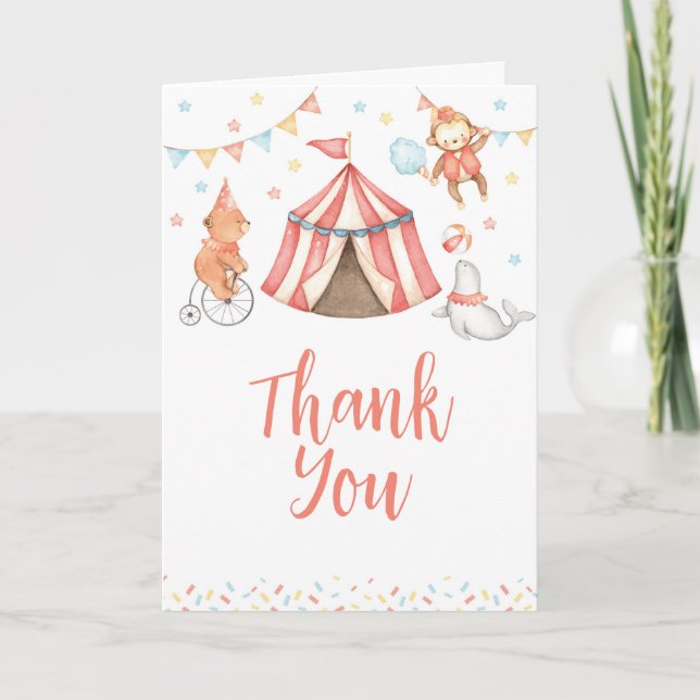Editable Baby Animal Circus Thank You Card (Front)