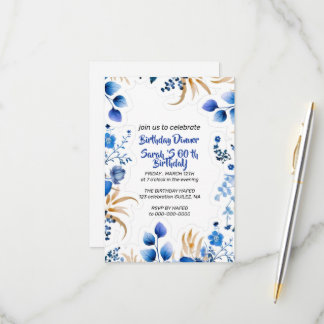 Editable Baby Blue and Silver Floral Invitation, RSVP Card