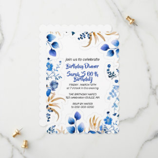 Editable Baby Blue and Silver Floral Invitation, Save The Date