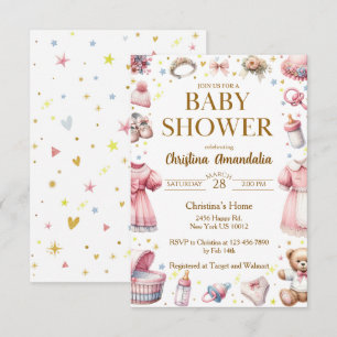 Editable Baby Girl Shower Invitation Vintage Pink