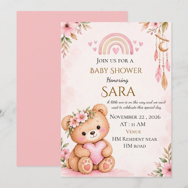 Editable Baby Shower Invitation Template  (Front/Back)