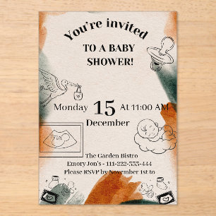 Editable Baby Shower Invite Minimalist Pacifier Acrylic Invitations
