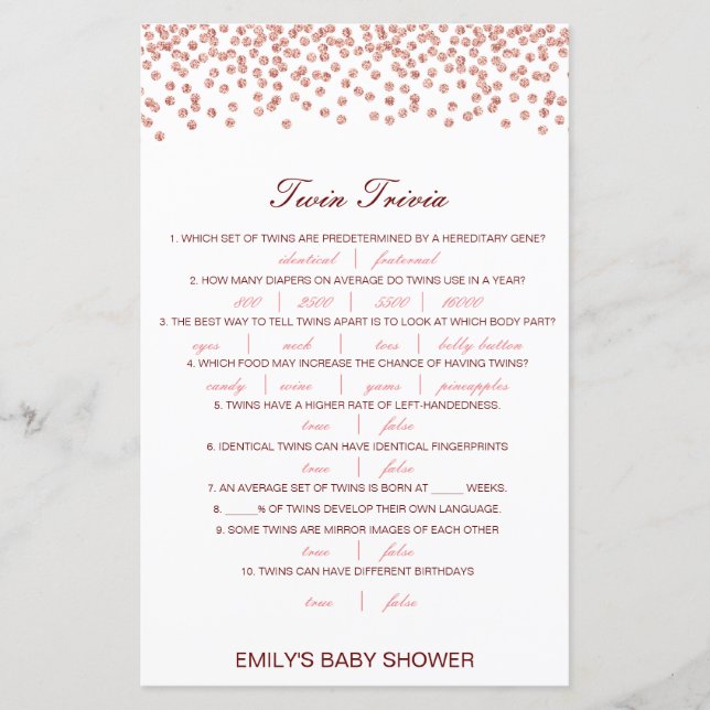 Editable Baby Twin Trivia Baby Shower with Answer (Front)