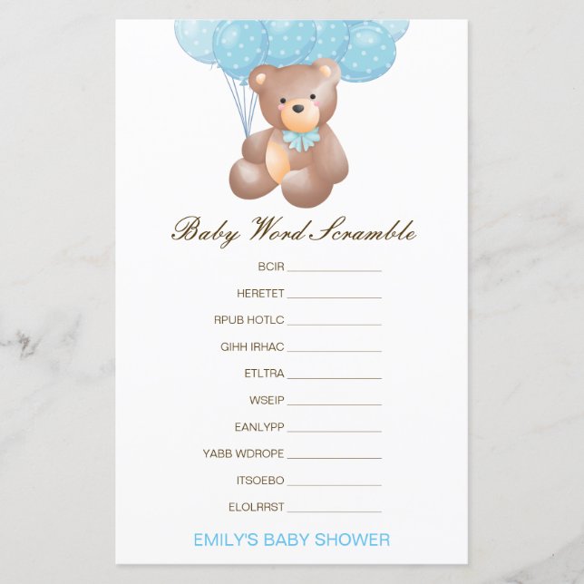 Editable Baby Word Scramble with Answer (Front)