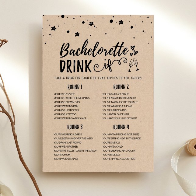 Editable Bachelorette DRINK IF Hen Party Game Card (Creator Uploaded)
