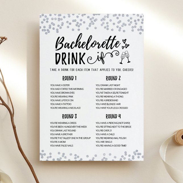 Editable Bachelorette DRINK IF Hen Party Game Card (Creator Uploaded)