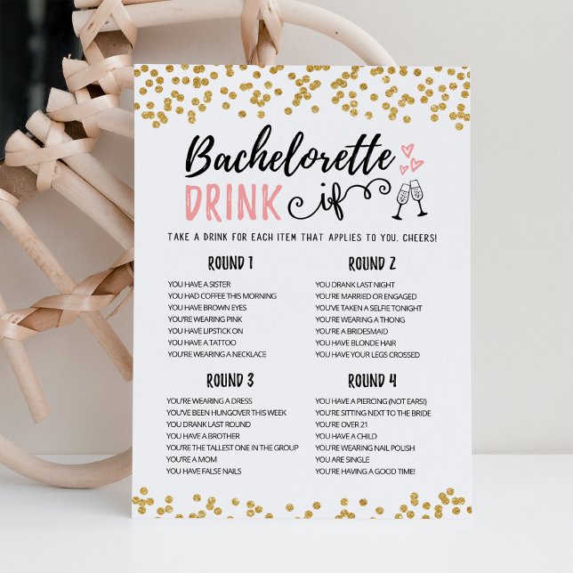 Editable Bachelorette DRINK IF Hen Party Game Card (Creator Uploaded)