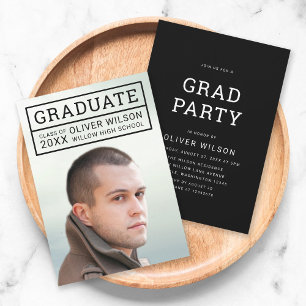 Editable Back Colour Modern Grid Photo Grad Party Invitation