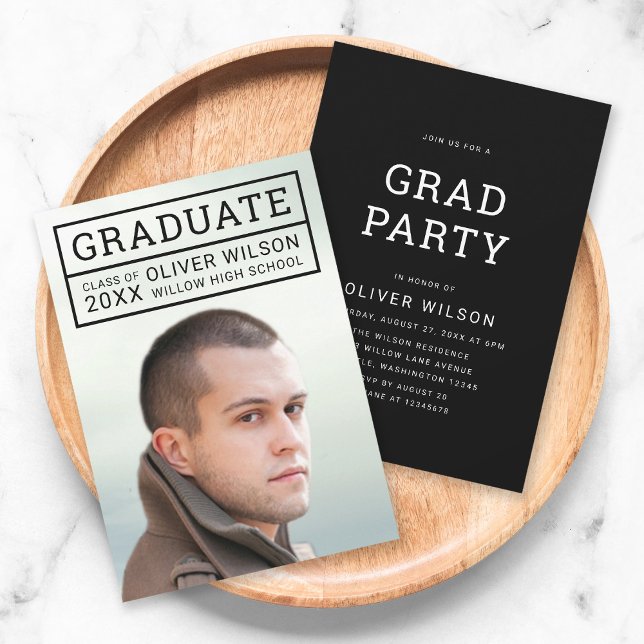 Editable Back Colour Modern Grid Photo Grad Party Invitation (Creator Uploaded)
