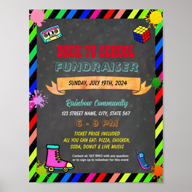 Editable back to school 80s theme flyer poster (Front)