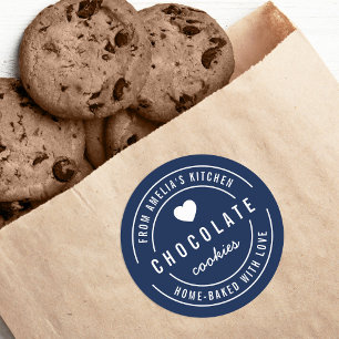 Editable Background Color Home-baked with Love Classic Round Sticker