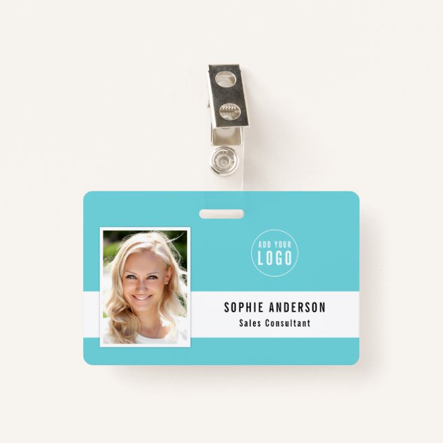 Editable Background Colour Add Your Logo Photo Nam ID Badge (Front with Clip)
