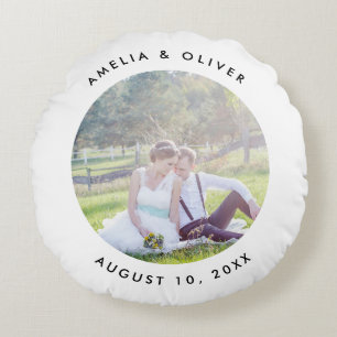 Editable Background Colour Add Your Photo Wedding Round Cushion