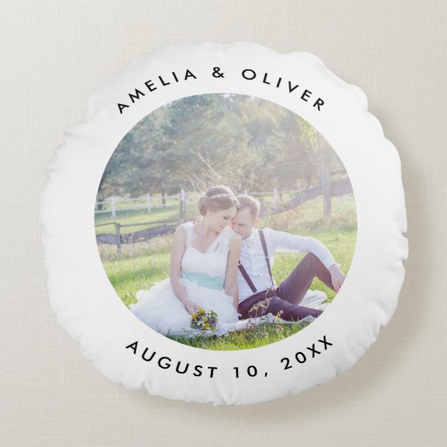 Editable Background Colour Add Your Photo Wedding Round Cushion (Front)
