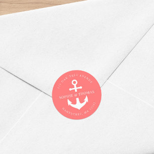 Editable Background Colour Anchor Return Address Classic Round Sticker
