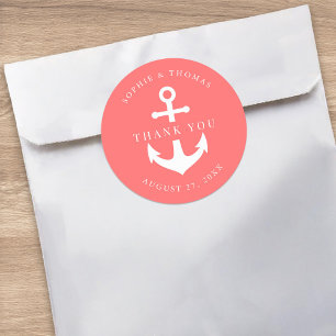 Editable Background Colour Anchor Wedding Thank Yo Classic Round Sticker
