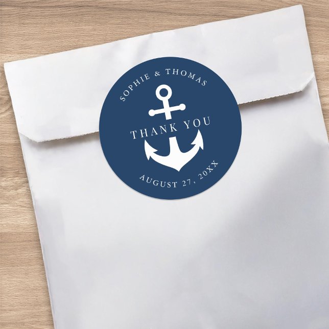 Editable Background Colour Anchor Wedding Thank Yo Classic Round Sticker (Creator Uploaded)