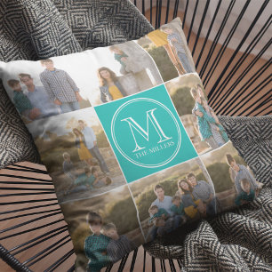Editable Background Colour Custom Monogram Photo Cushion