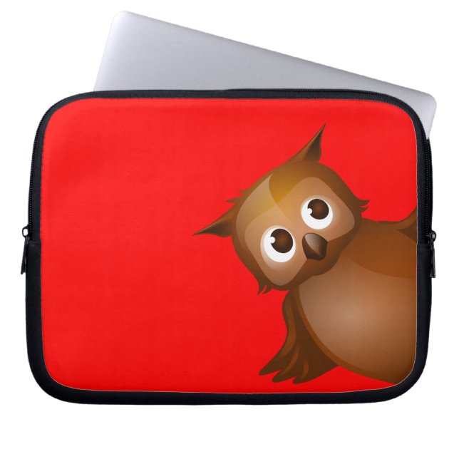 Editable Background Colour - Cute Brown Owl Laptop Sleeve (Front)