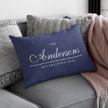 Editable Background Colour Established Family Name Lumbar Cushion<br><div class="desc">This versatile Family Name pillow with editable front and back background colour features your family name in an elegant cursive font and below a thin line, state when your family was established. Change the colour of this pillow and make it suit your home decor colour scheme. Personalise it by replacing...</div>