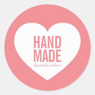 Editable Background Colour Modern Heart Handmade Classic Round Sticker