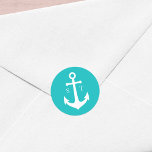 Editable Background Colour Monogram Anchor Wedding Classic Round Sticker<br><div class="desc">This nautical monogram wedding sticker features an anchor in white against an editable background colour; to change it from turquoise to the colour of your choice, click the customise button. Check out other matching wedding items https://www.zazzle.com/collections/editable_color_nautical_anchor_wedding_3-119105450401013879?rf=238364477188679314&tc=rc . Personalise it by replacing the placeholder text. For more options such as to...</div>