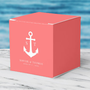 Editable Background Colour Monogram Anchor Wedding Favour Box
