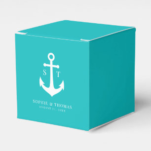 Editable Background Colour Monogram Anchor Wedding Favour Box