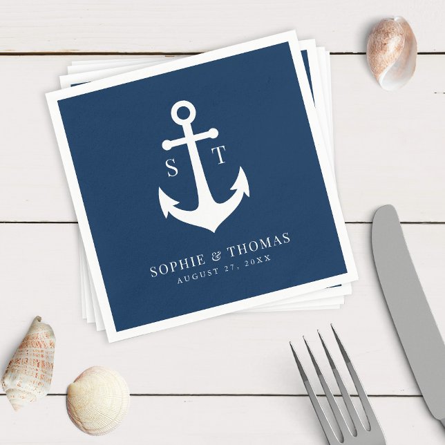 Editable Background Colour Monogram Anchor Wedding Napkin (Creator Uploaded)