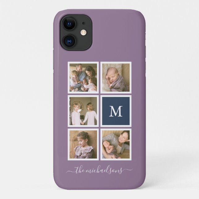Editable Background Colour Monogram Photo Collage Case-Mate iPhone Case (Back)