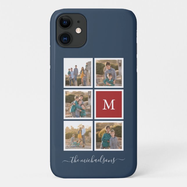 Editable Background Colour Monogram Photo Collage Case-Mate iPhone Case (Back)