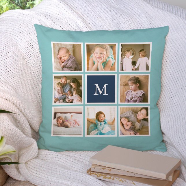 Editable Background Colour Monogram Photo Collage Cushion (Creator Uploaded)