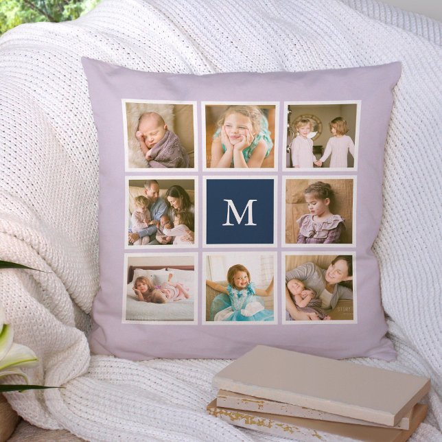 Editable Background Colour Monogram Photo Collage Cushion (Creator Uploaded)