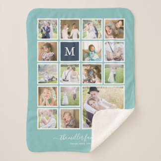 Editable Background Colour Monogram Photo Collage Sherpa Blanket