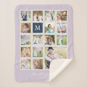 Editable Background Colour Monogram Photo Collage Sherpa Blanket