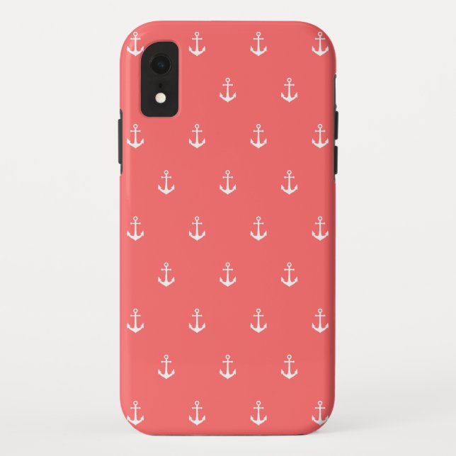 Editable Background Colour Nautical Anchor Case-Mate iPhone Case (Back)