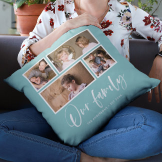 Editable Background Colour Our Family Photo Collag Cushion