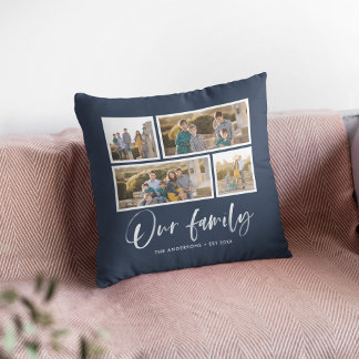 Editable Background Colour Our Family Photo Collag Cushion