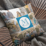 Editable Background Colour Round Monogram Photo Cushion<br><div class="desc">Monogram Photo pillow that you can add 8 of your own photos and personalise with your initial and name which are set in the white round graphic. Additionally you can also edit the background colour (click customise button) of the the middle section to match it with the font colour. Great...</div>