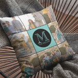 Editable Background Colour Round Monogram Photo Cushion<br><div class="desc">Monogram Photo pillow that you can add 8 of your own photos and personalise with your initial and name which are set in the black round graphic. Additionally you can also edit the background colour (click customise button) of the the middle section to match it with the font colour. Great...</div>