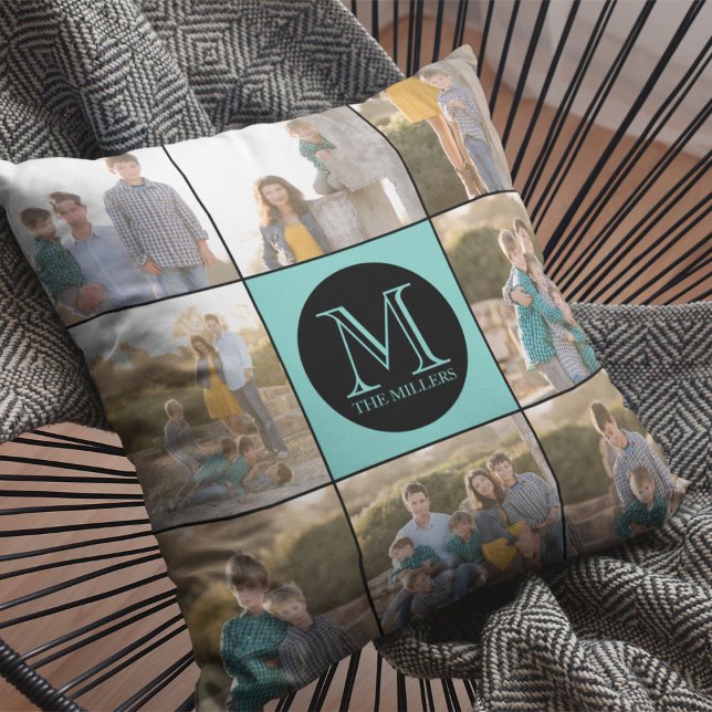 Editable Background Colour Round Monogram Photo Cushion (Creator Uploaded)