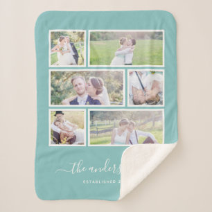 Editable Background Colour Six Photo Collage Scrip Sherpa Blanket