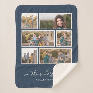 Editable Background Colour Six Photo Collage Sherpa Blanket