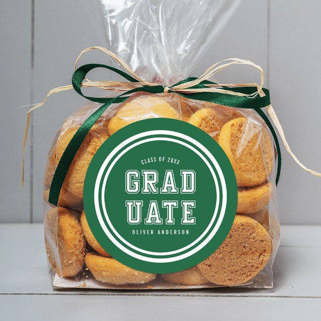 Editable Background Colour Varsity Graduate Classic Round Sticker (Creator Uploaded)