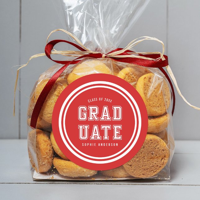 Editable Background Colour Varsity Graduate Classic Round Sticker (Creator Uploaded)