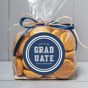 Editable Background Colour Varsity Graduate Classic Round Sticker