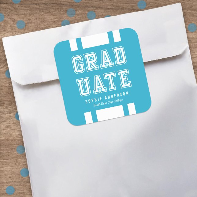 Editable Background Colour Varsity Graduate Square Sticker (Creator Uploaded)