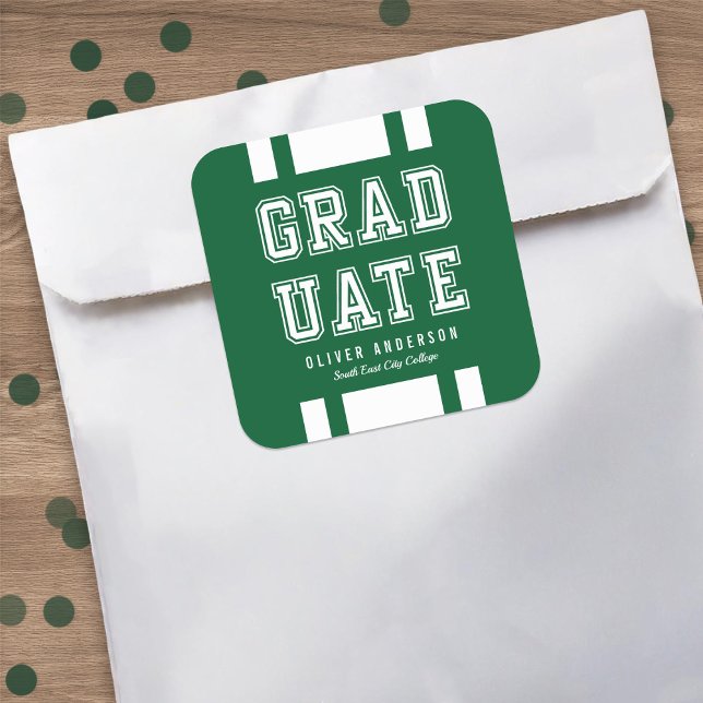Editable Background Colour Varsity Graduate Square Sticker (Creator Uploaded)