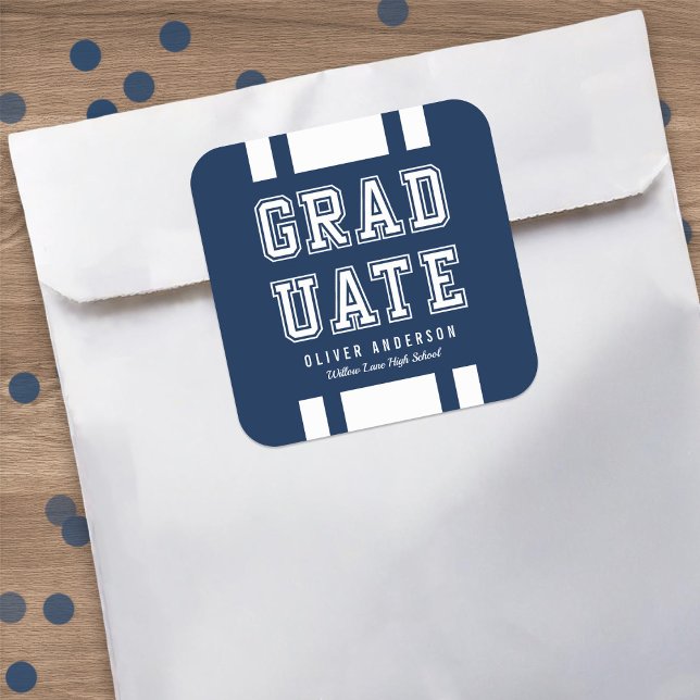 Editable Background Colour Varsity Graduate Square Sticker (Creator Uploaded)